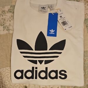 Adidas White Tee with Black Trefoil Logo